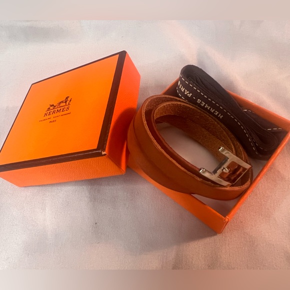Hermes Jewelry - Hermes Unisex Brown Hapi Palladium H Wrap Bracelet with box & ribbon